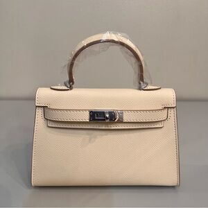 19cm Epsom Leather mini handbag with shoulder strap, Silver hardware